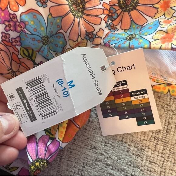 NWT Time and Tru Floral Ruffle Bikini Top Size Medium / 8 - 10 - Picture 9 of 10